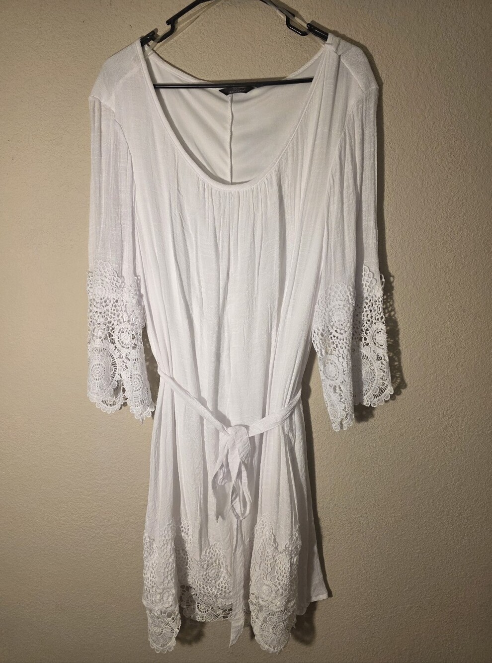 White Crochet-Trim Tie-Waist Women’s Dress